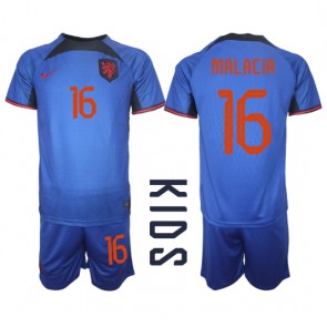 Holandsko Tyrell Malacia #16 Dětské Venkovní dres komplet MS 2022 Krátký Rukáv (+ trenýrky)